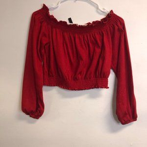 H&M Divided Red Elastic Off The Shoulder Crop Top